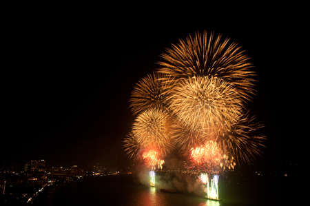 Fire work in Pattaya beach,Middle of Thailand の写真素材