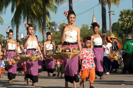 SUKHOTHAI, THAILAND - NOV 10  Loy Krathong festival in Sukhothai People parade in Loy Krathong festival on November 10,2011 in Sukhothai, Thailand  のeditorial素材