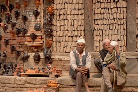 Nepalese man conversation in Bhaktapur old town in Nepal のeditorial素材
