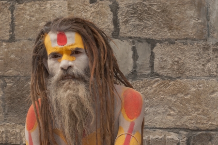KATHMANDU,NEPAL-MAR CH 15  A Sadhu at Pashupatinath Temple in Kathmandu, Nepal on March 15, 2012  The two primary sectarian divisions in sadhu community are Shaiva sadhus and Vaishnava sadhus  のeditorial素材