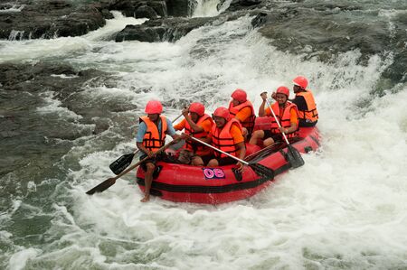 PRAJINBURI,THAILAND -AUGUST 19     Muangtong  team in action at Rafting racing Hinperng s got...