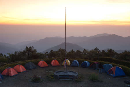 Group of tents in mountain  