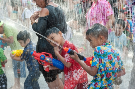 AYUTTAYA,THAILAND-APRIL 13  unidentified People celebrating Songkran  Thai new year   water festival...