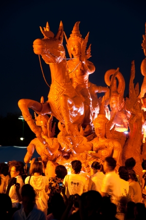 BANGKOK THAILAND-JU NE 4 Wax carving of lord Buddha riding horse to enter priesthood in the 2600 years of Buddha enlightenment  overcome demons and passions  festival on June 4,2012 in Bangkok のeditorial素材