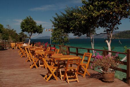 Food terrace in resort showing view のeditorial素材