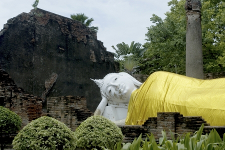 Reclining Buddha in Wat Yai Chai Mong klon ,Ayuttaya historical park in Middle of Thailand の写真素材