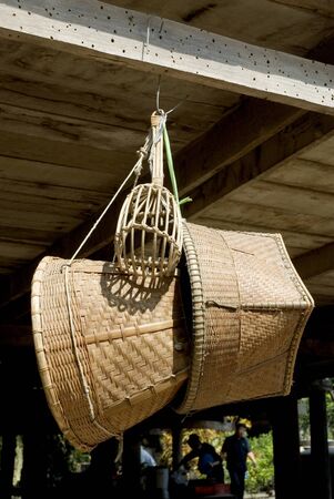 A round bamboo basket  