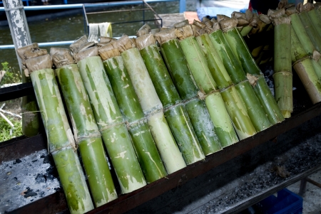Glutinous rice baked in a bamboo cylinder  の写真素材