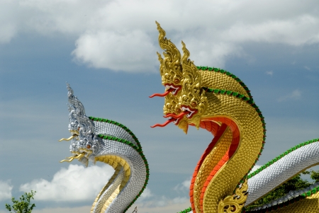 Serpents Statue in Thai temple の写真素材