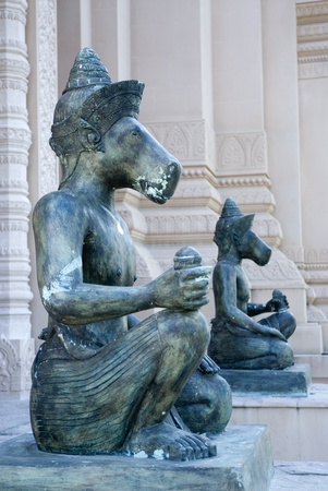 Guardians of Khmer style in Thai temple at Northeastern of Thailand の写真素材