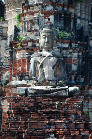 Stone ancient Buddha in Wat Chai wathanaram ,Ayuttaya historical park in Middle of Thailand の写真素材