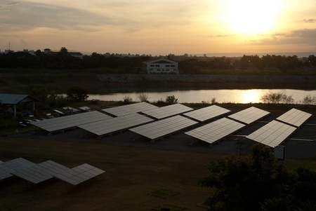 Solar panels-Large photovoltaic system at dawn  