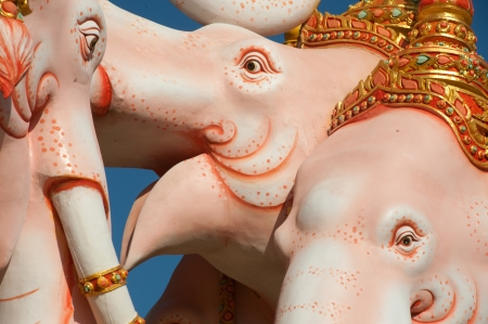 Wood pink elephants sculpture  