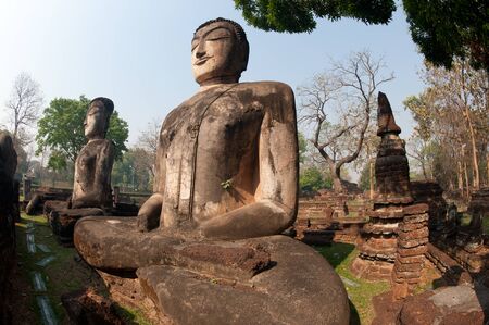 Group of Buddhas in Khamphaengphet historical park in Northern of  Thailand  のeditorial素材