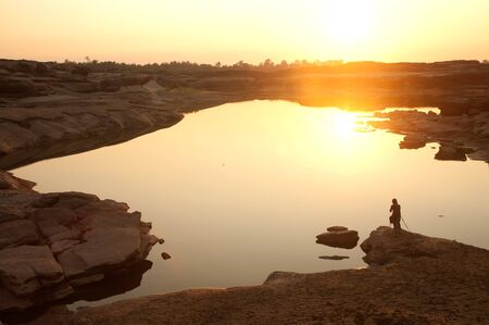 Sunrise at Sam Phan Bok rock canyon ,Maekhong river, Ubonratchathani province in Thailand  の写真素材