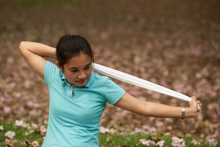 Sport woman of Thai with towel  の写真素材
