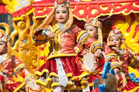 Young Fairy dance show in parade on Chinese New Year 2013 in Nakhonsawan Province,Middle of Thailand のeditorial素材
