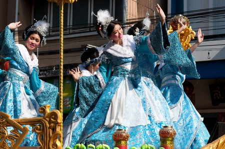 Beautiful Fairy dance show in parade on Chinese New Year 2013 in Nakhonsawan Province,Middle of Thailandのeditorial素材