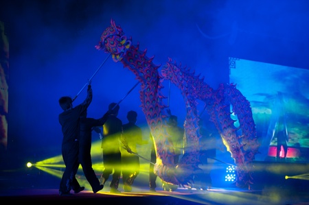 Light and sound golden Dragon show on Chinese New Year 2013 in Supunburi Province,Middle of Thailand のeditorial素材