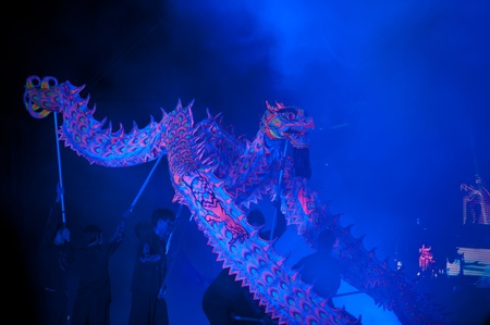 Light and sound golden Dragon show on Chinese New Year 2013 in Supunburi Province,Middle of Thailand のeditorial素材