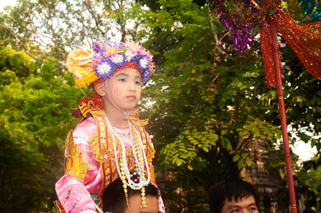 Portrait of boy is Novice monk in Poy Sang Long Festival in Northern of  Thailand 