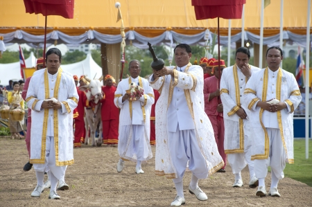 BANGKOK,THAILAND-MA Y13 Unidentified Government officials attend the ceremony - Perform for an auspicious beginning for planting season in the Royal Plowing Ceremony on May13,2013 at Bangkok,Thailand  のeditorial素材
