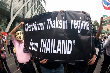 Bangkok,Thailand-June 2,2013   About 700 demonstrators from the anti-government V for Thailand group...