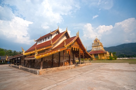 Ancient  church made of teak wood age of about 400 years at Wat Sri Pho Chai temple in Nahae...