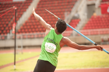 Javelin Throw player action in Thailand Open Track and Field Championships 2013 のeditorial素材