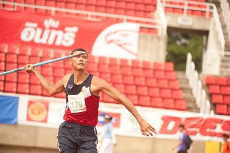 Javelin Throw player action in Thailand Open Track and Field Championships 2013 のeditorial素材
