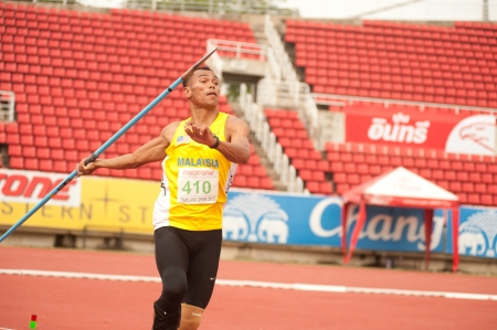 Javelin Throw player action in Thailand Open Track and Field Championships 2013 のeditorial素材