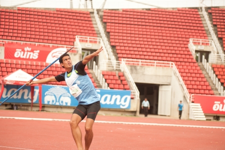 Javelin Throw player action in Thailand Open Track and Field Championships 2013 のeditorial素材