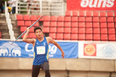 Javelin Throw player action in Thailand Open Track and Field Championships 2013 のeditorial素材