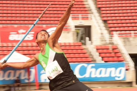 Javelin Throw player action in Thailand Open Track and Field Championships 2013 のeditorial素材