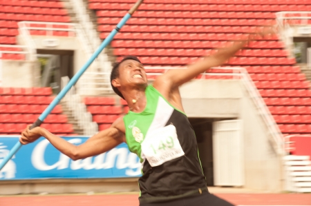 Javelin Throw player action in Thailand Open Track and Field Championships 2013 のeditorial素材