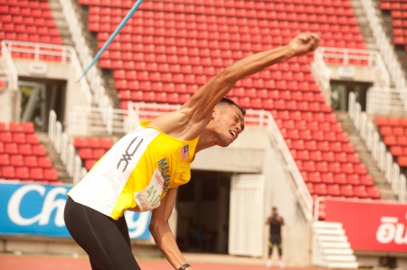 Javelin Throw player action in Thailand Open Track and Field Championships 2013 のeditorial素材