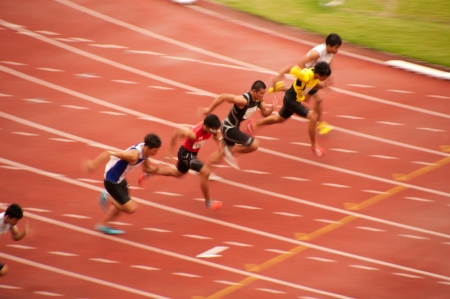 PHATUMTANI,THAILAND – SEPTEMBER,6  Groups of player action of 100 m in Thailand Open Athletic...