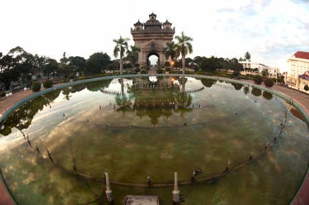 Patuxay at sunrise in Vientiane , Loas  のeditorial素材