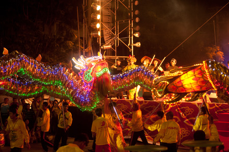 Chinese dragon dancing light and sound show in Chinese New Year のeditorial素材