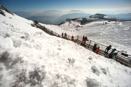 Group of traveller on Jade Dragon snow mountain in China  のeditorial素材