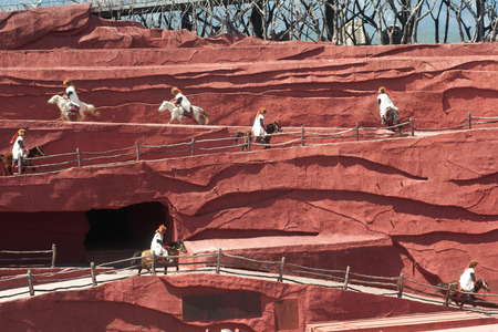 LIJIANG,CHINA-MARCH 16   Actors participate Impression Lijiang live performance on March 16,2014,at Yunnan Lijiang Ganhaizi Blue Moon theater in Lijiang, Yunnan Province at Southwestern of China のeditorial素材