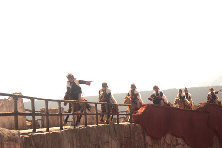 LIJIANG,CHINA-MARCH 16   Actors participate Impression Lijiang live performance on March 16,2014,at Yunnan Lijiang Ganhaizi Blue Moon theater in Lijiang, Yunnan Province at Southwestern of China のeditorial素材