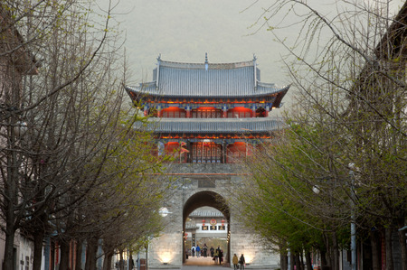 Scenic of city gate and city wall in ancient city of Dali at Yunnan province,China  のeditorial素材