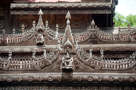 Wood carving at Shwenandaw Monastery in Mandalay,Myanmar の写真素材