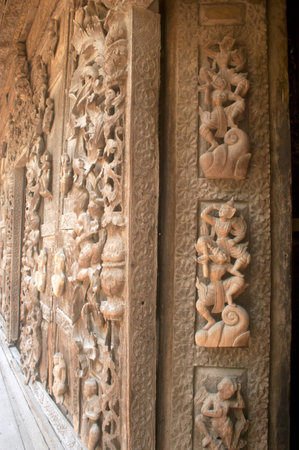 Wood carving at Shwenandaw Monastery in Mandalay,Myanmar の写真素材
