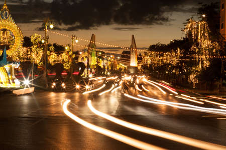 Light on street of Queen birthday celebration in Thailand.