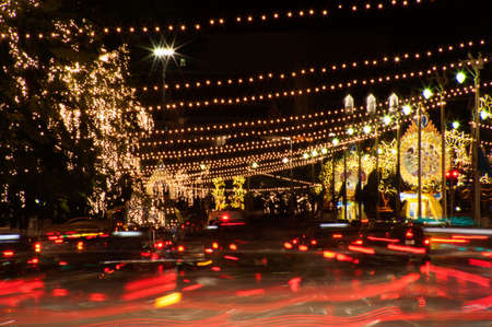 Light on street of Queen birthday celebration in Thailand.