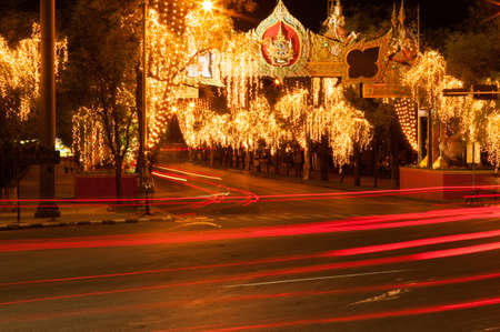 Light on street of Queen birthday celebration in Thailand.の写真素材