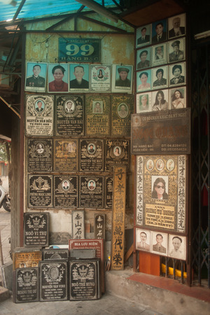 Shop sign on the grave in Hanoi city,Vietnam.のeditorial素材
