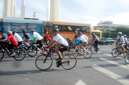 Cyclist took part in Car Free Day event at RajchadamnoenKlang road near Democracy Monument in...